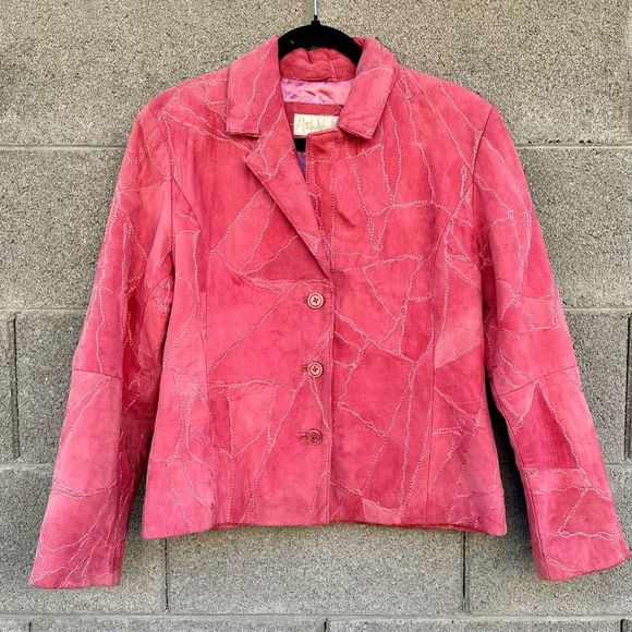 Large Vintage Pink Patchwork Leather Jacket - Picture 1 of 7
